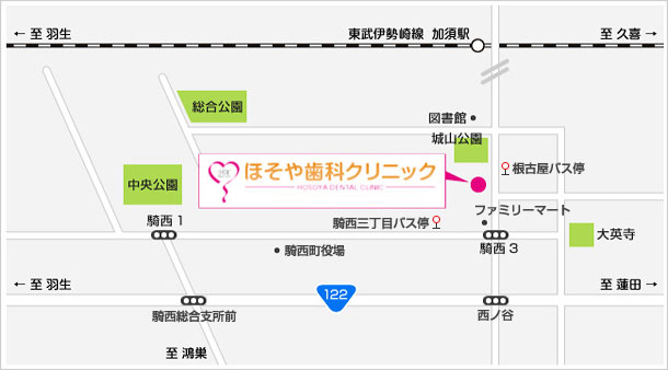 ほそや歯科クリニックまでの地図